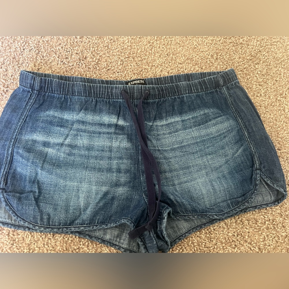 Express Blue Denim Shorts with Navy Drawstring